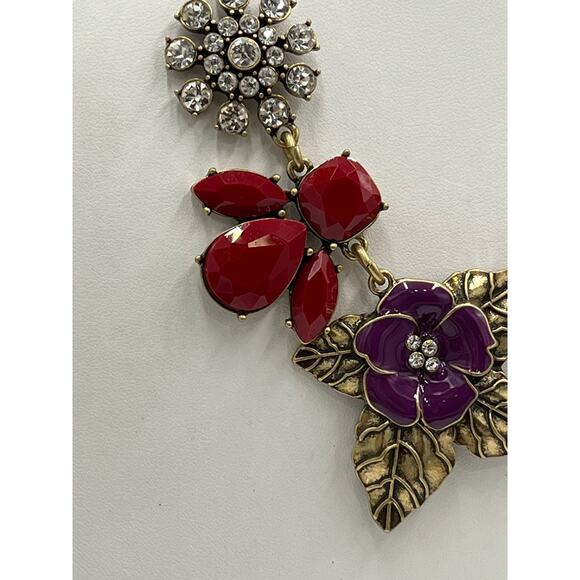 The Delta Box Red Purple Rhinestone Floral Statement Necklace Costume Jewelry - Picture 5 of 8